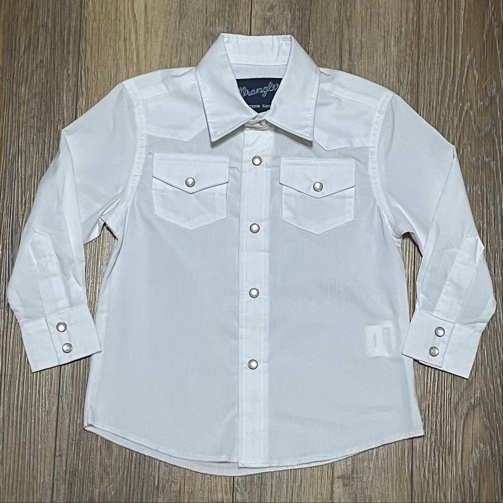 New Wrangler Boys Pearl Snap Long Sleeve Dress Shirt XXS 0-2 White Cowboy Rodeo - Picture 3 of 8